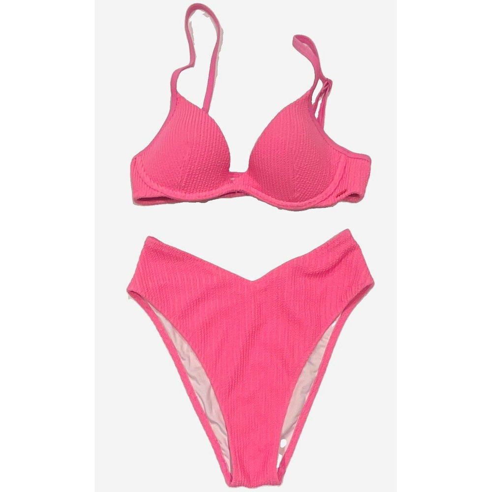 Pink Victoria's Secret Textured Underwire High Waist Bikini Set XS